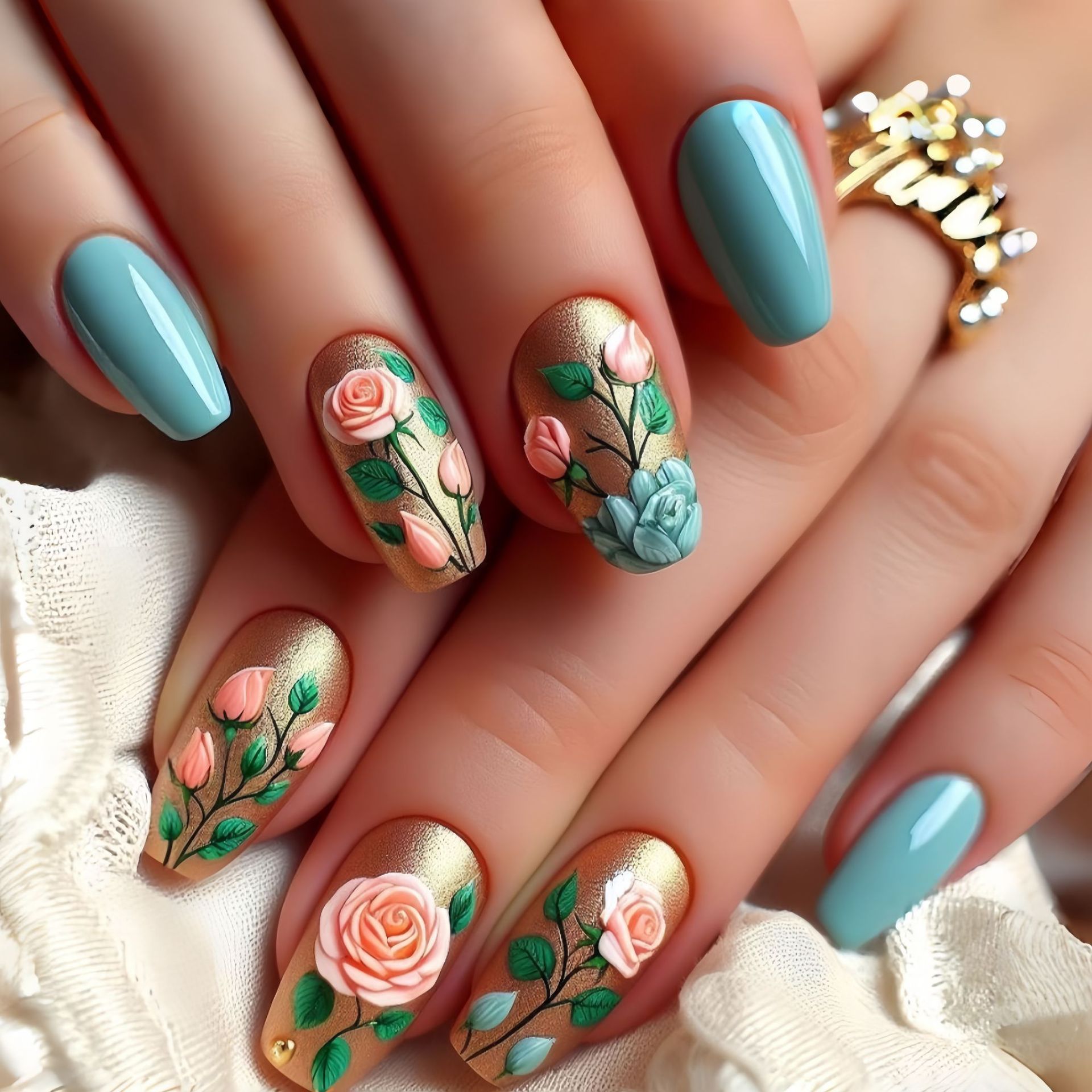 Pressed Flower Art - Unghie finte medie per donne e